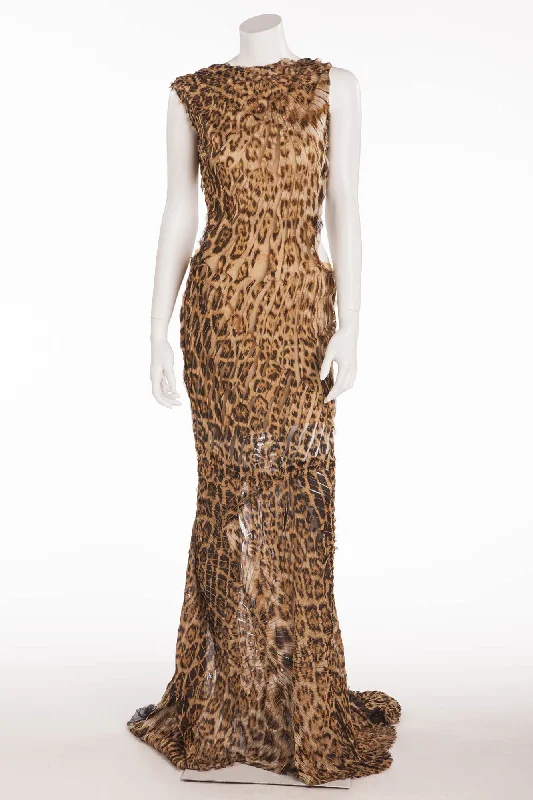 Roberto Cavalli - As Seen on 2001 Runway Collection - Leopard Sleeveless and Backless Long Gown - S