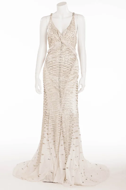 Roberto Cavalli - Reptile Style with Rhinestone Embellishments Long Gown -IT 42