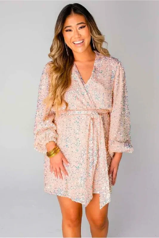 Adeline Pink Sequin Wrap Dress