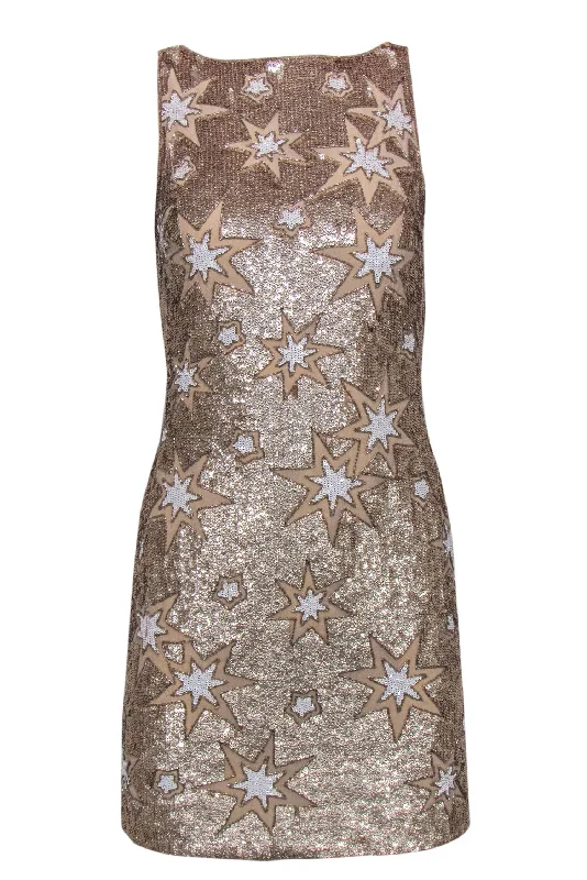 BHLDN by Anthropologie - Champagne & White Sequin Star Sheath Dress Sz 2