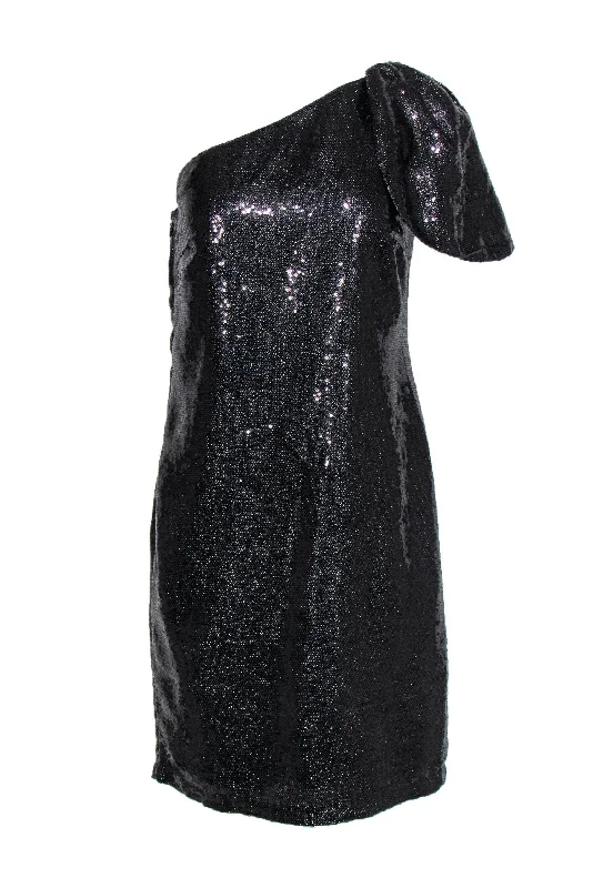 Mark & James by Badgley Mischka - Black Sequin One Shoulder Dress w/ Flounce Sz 8