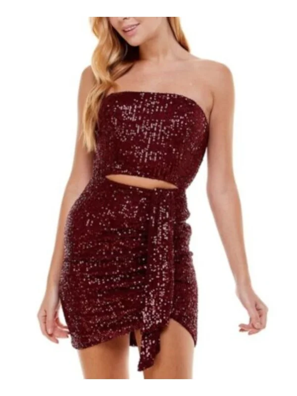 CITY STUDIO Womens Sequined Sleeveless Strapless Short Party Body Con Dress