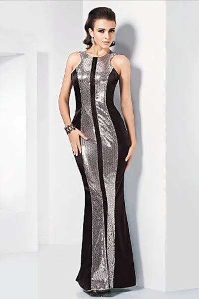 Floor-length Stretch Satin Sequined Evening Dress