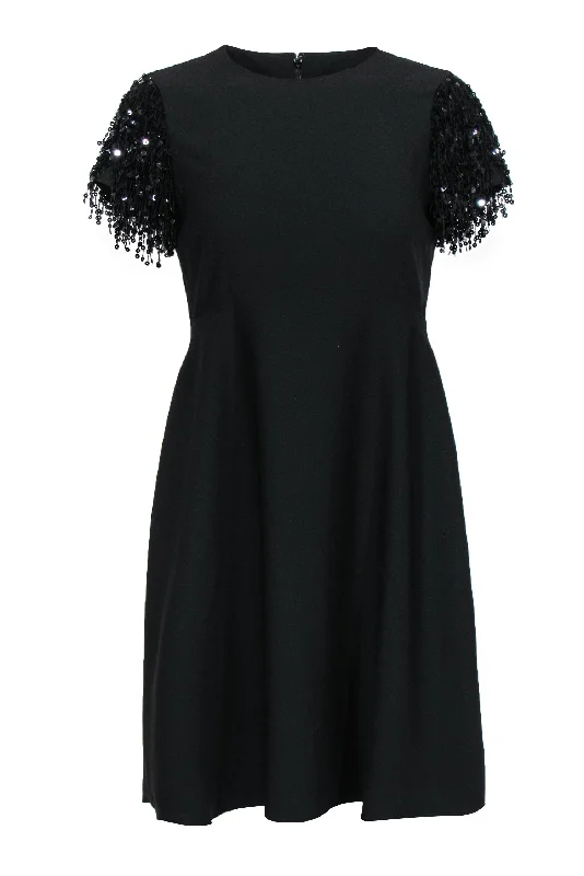 Kate Spade - Black A-Line Dress w/ Sequin Fringed Sleeves Sz 2