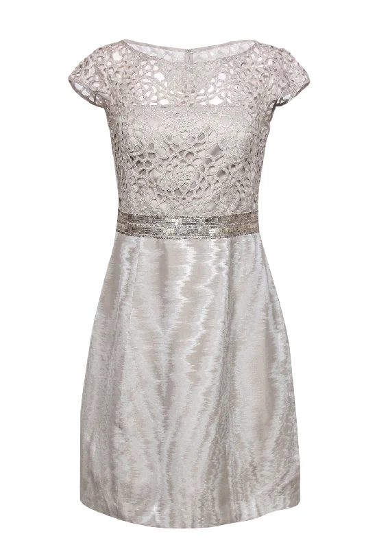 Kay Unger - Beige Open Lace Bodice Sheath Dress w/ Sequins Sz 8