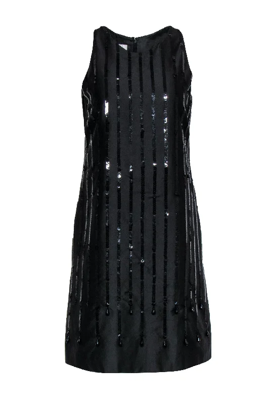 Moschino Cheap & Chic - Black Sleeveless Silk Shift Dress w/ Sequin Stripes Sz 8