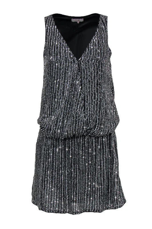 Parker - Black & Silver Sequined Drop-Waisted Dress Sz XS