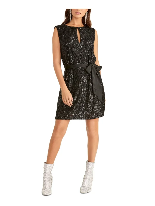 RACHEL RACHEL ROY Womens Black Sequined Sleeveless Keyhole Short Party Sheath Dress