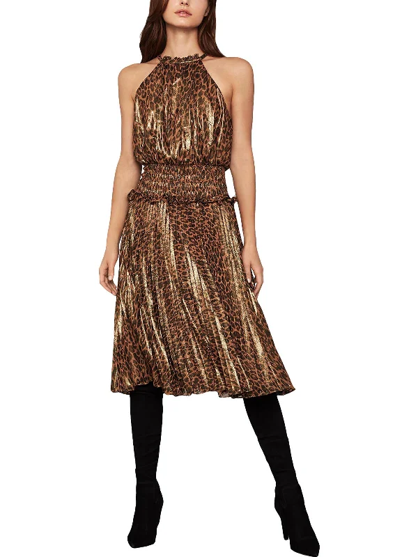 Womens Metallic Animal Print Midi Dress