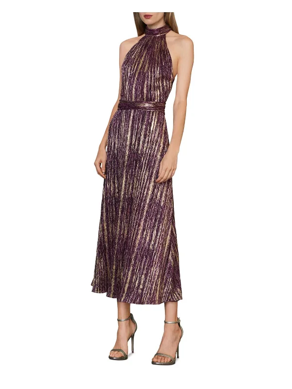 Womens Metallic Midi Evening Dress