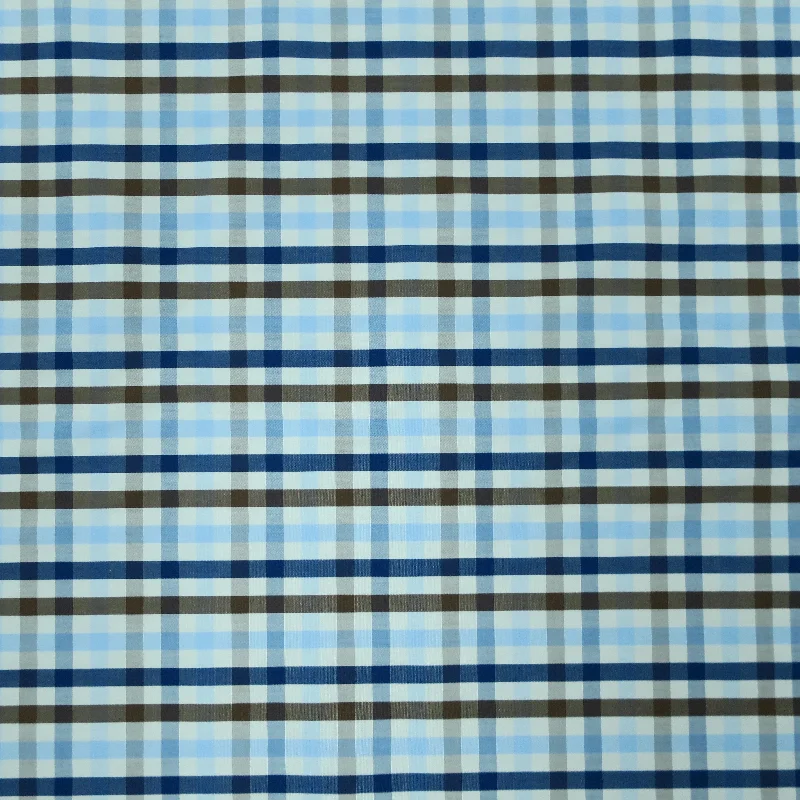 Blue and Brown Plaid Italian Cotton Shirt Loro Piana Fabric