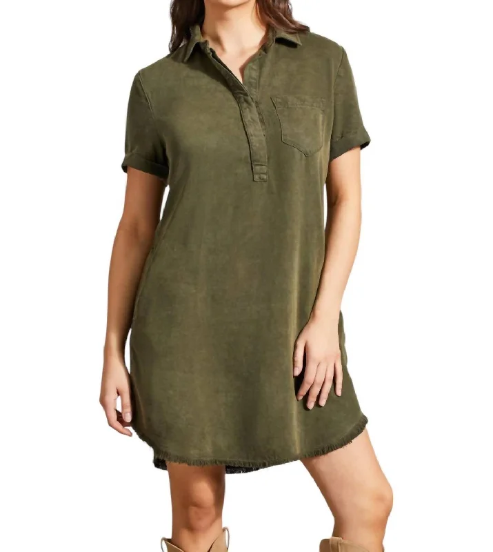 Pop Over Shirt Dress In Olive