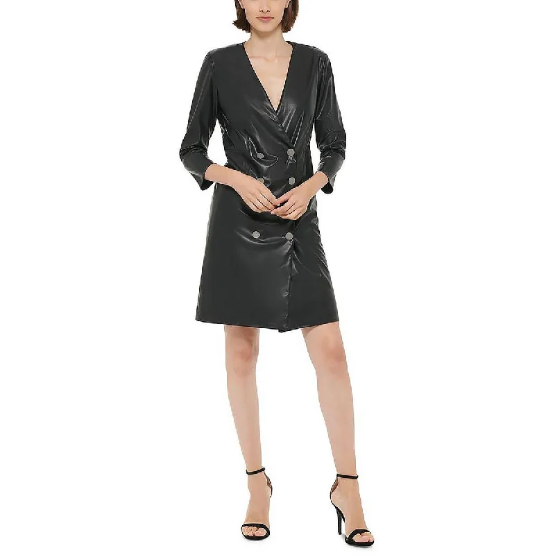 Womens Faux Leather Blazer Shirtdress