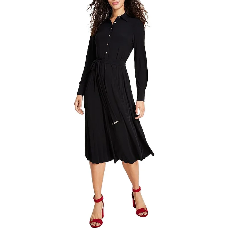 Womens Knit Pleated Shirtdress