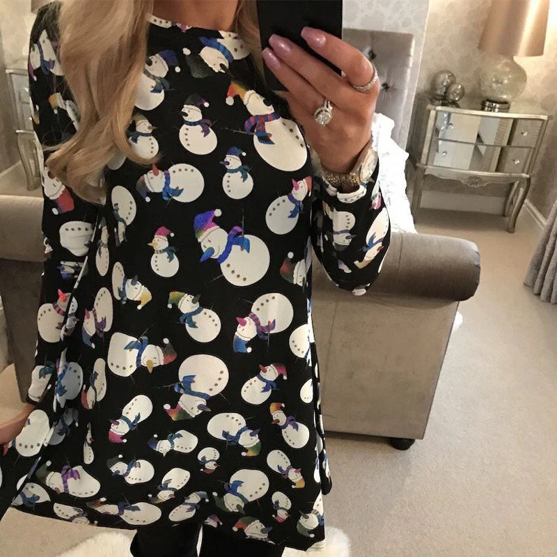 Christmas Snowman Print Tight Short Dress