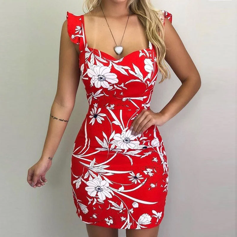 Tight Strap Floral Bodycon Dress