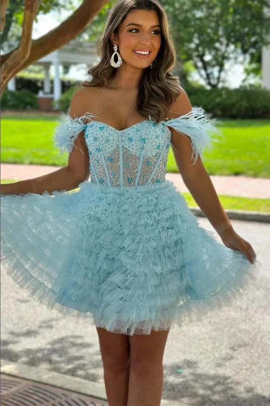 A line Sweetheart Tulle Ruffles Cute Short Homeocming Dress QH2467